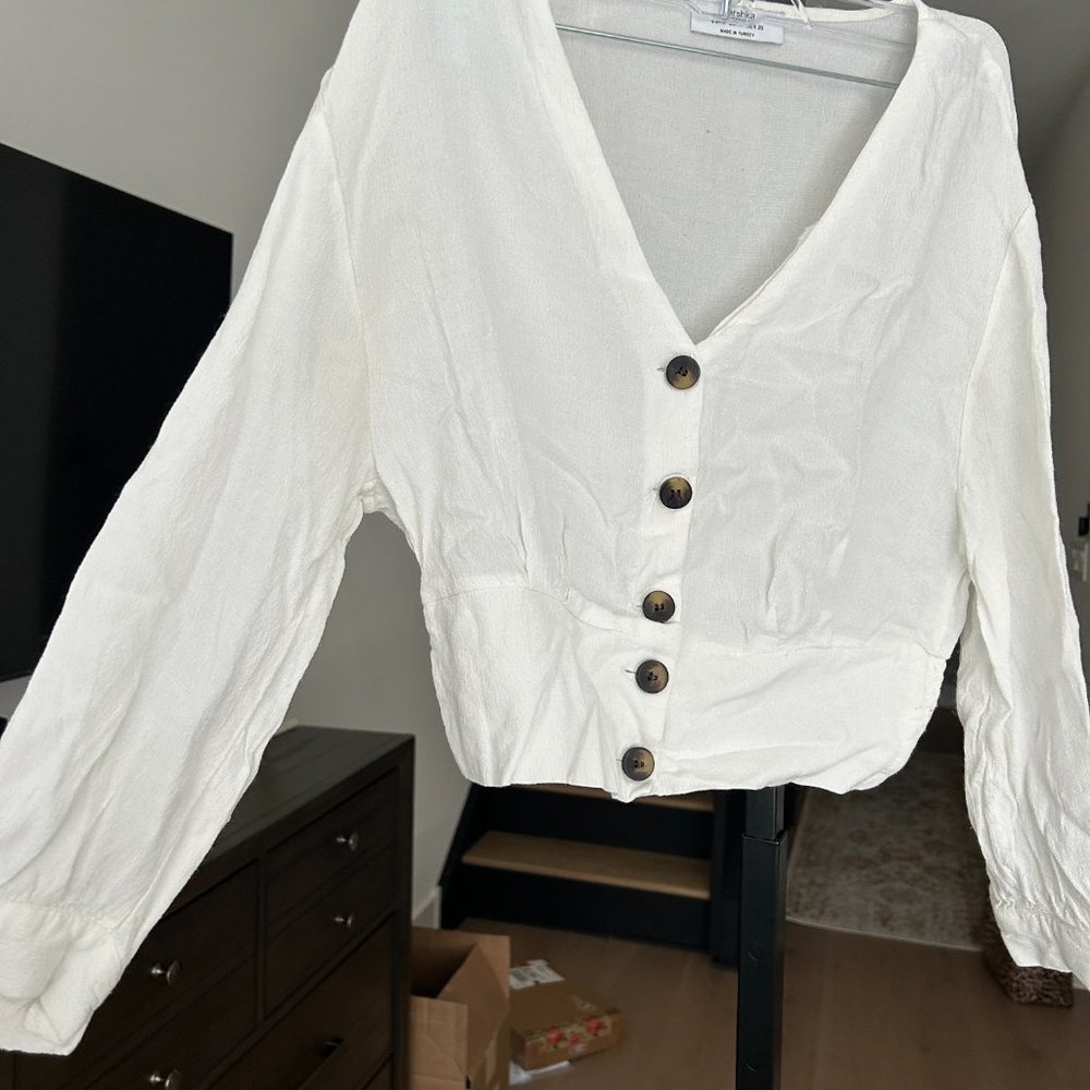 Barely worn Bershka white V-neck Women's Top